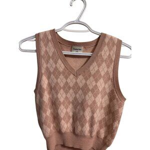 Argyle Knit Sweater Vest Sunday Best 2XS Pink/Brown VNeck Sleeveless Retro Style